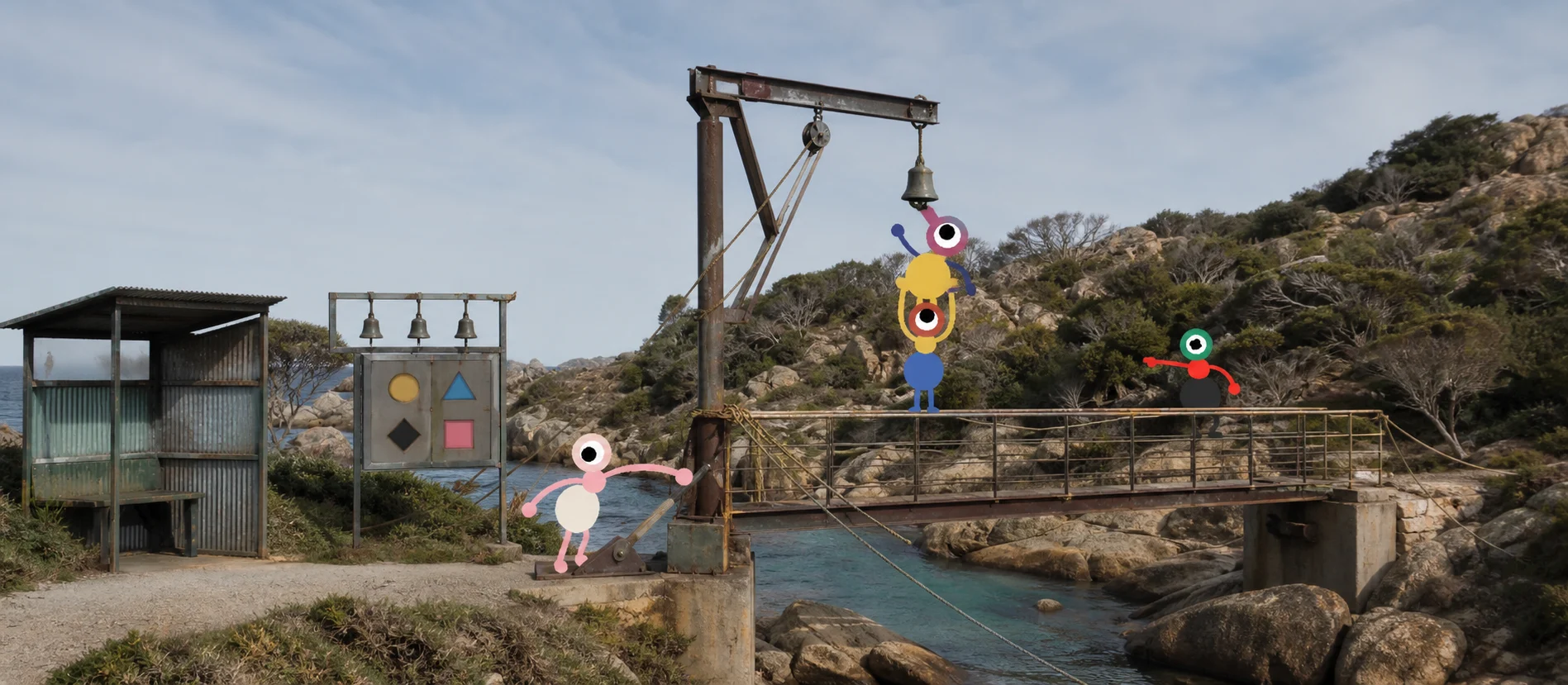 Big Walk walkers crossing the island drawbridge puzzle